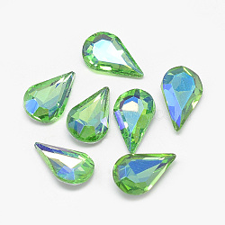Pointed Back Glass Rhinestone Cabochons, Back Plated, Faceted, AB Color Plated, teardrop, Light Green, 13x8x4mm(RGLA-T014-8x13mm-06)