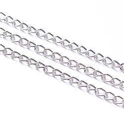 Iron Twisted Chains Curb Chains, Unwelded, with Spool, Platinum, Nickel Free, Link: about 2mm wide, 3.5mm long, 0.5mm thick, about 328.08 Feet(100m)/roll(CHS001Y-NF)