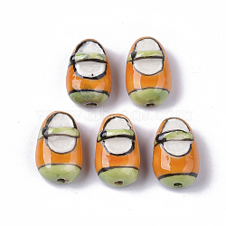Handmade Porcelain Beads, Famille Rose Style, Baby Shoes, Dark Orange, 20x13x9~10mm, Hole: 1.6~2mm(PORC-N004-32A)