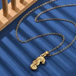 304 Stainless Steel Pendant Necklaces for Women, Real 18K Gold Plated, Sea Horse, 15.87 inch(40.3cm), Pendant: 20.5x10.5mm(NJEW-S439-02B-G)