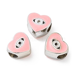 CCB Plastic European Beads, Large Hole Beads, Heart with Evil Eyes, Pink, 11x11.5x8mm, Hole: 5mm(CCB-B001-01E)