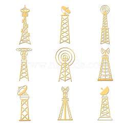 Nickel Decoration Stickers, Metal Resin Filler, Epoxy Resin & UV Resin Craft Filling Material, Golden, Radio Station, 40x40mm, 9pcs/set(DIY-WH0450-173)