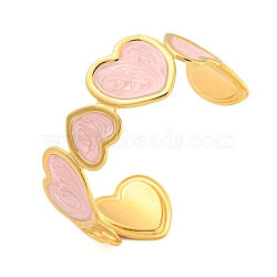 Ion Plating(IP) 304 Stainless Steel Enamel Open Cuff Bangles, Heart, Pink, Inner Diameter: 2-3/8 inch(5.9cm), 23mm(BJEW-S151-06G-01)