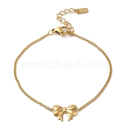 304 Stainless Steel Twisted Chain Bowknot Link Bracelets for Women, Golden, 6-1/4 inch(16cm)(BJEW-K237-12G)