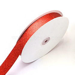 Sparkle Polyester Satin Ribbon, Christmas Ribbon, with Glitter Powder, Red, 3/8 inch(9~10mm), about 50yards/roll(45.72m/roll)(SRIB-R012-1.0cm-08)
