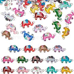 56Pcs 14 Colors Zinc Alloy with Enamel Elephant Connector Charms,  Platinum, Mixed Color, 18x24.5x1.5mm, Hole: 2mm, 4pcs/color(FIND-CA0005-18)