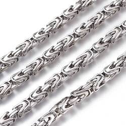 201 Stainless Steel Byzantine Chains, Unwelded, Stainless Steel Color, 6.5x6mm(CHS-P011-09P-A)