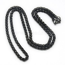 Trendy Men's 201 Stainless Steel Wheat Chain Necklaces, with Lobster Claw Clasps, Black, 23.03 inch(58.5cm)(NJEW-L043B-45B)
