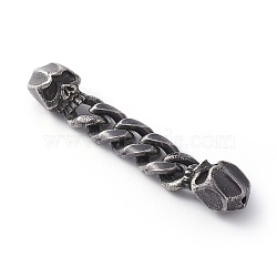 Matte Surface 304 Stainless Steel Links connectors, with Curb Chains, Skull Head, Antique Silver, 54x8.5x4mm, Hole: 1mm(STAS-F190-35AS-01)