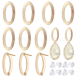 BENECREAT 12Pcs Brass Hollow Out Oval Stud Earring Findings, with Vertical Loops, Nickel Free, with 30Pcs Plastic Ear Nuts, Real 18K Gold Plated, 25x13.5mm, Hole: 2mm, Pin: 0.7mm(KK-BC0011-01)