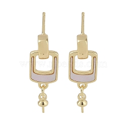 Brass with Shell Stud Earring Findings, with 925 Sterling Silver Pin, Rectangle, Real 18K Gold Plated, 23x7.5mm, Pin: 11.5x0.7mm & 2.7x0.6mm(KK-G497-32G)