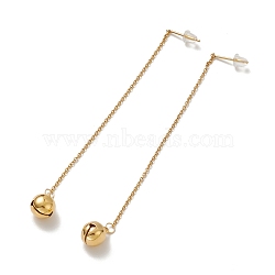 PVD Vacuum Plating 304 Stainless Steel Long Chain with Small Bell Dangle Stud Earrings for Women, Golden, 106x1.2mm, Pin: 0.7mm(EJEW-A068-01G)