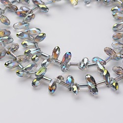 Electroplate Glass Beads Strands, Top Drilled Beads, Faceted Teardrop, Light Grey, 9x4mm, Hole: 1mm, about 98pcs/strand, 17.3 inch(EGLA-G003-HR01)