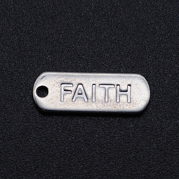 201 Stainless Steel Pendants, Inspirational Message Pendants, Oval with Word FAITH, Stainless Steel Color, 16x6x1mm, Hole: 1.2mm