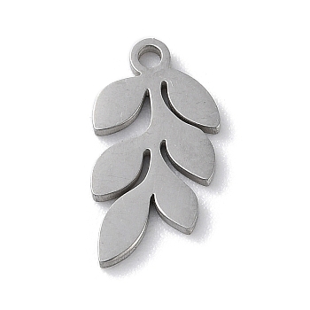 304 Stainless Steel Pendants, Laser Cut, Leaf, Stainless Steel Color, 14x7x1mm, Hole: 1.2mm