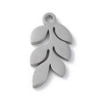 Non-Tarnish 304 Stainless Steel Pendants, Laser Cut, Leaf, Stainless Steel Color, 14x7x1mm, Hole: 1.2mm