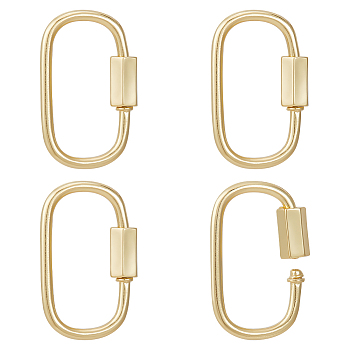 5Pcs Brass Screw Carabiner Lock Charms, for Necklaces Making, Oval, Real 18K Gold Plated, 25x16x2mm, Screw: 7.5x4x4.5mm