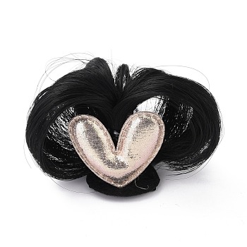 High Temperature Fiber Wigs for Children, with Gunmetal Iron Clips and Cloth, Heart, PeachPuff, 32x38mm, 82mm, Inner Diameter: 40mm