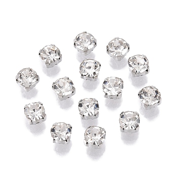 Sew on Rhinestone, Glass Rhinestone, Montee Beads, with Brass Prong Settings, Garments Accessories, Flat Round, Platinum, 4.3x4mm, about 1440pcs/bag