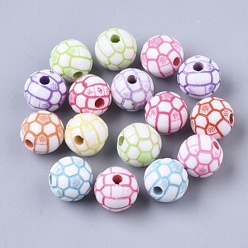 Craft Style Acrylic Beads, FootBall/Soccer Balll, Mixed Color, 9.5x9mm, Hole: 2mm, about 1190pcs/500g