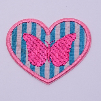 Computerized Embroidery Cloth Iron on/Sew on Patches, Costume Accessories, Appliques, Heart with Butterfly, Colorful, 42x53x1mm