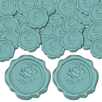 25Pcs Adhesive Wax Seal Stickers, Envelope Seal Decoration, For Craft Scrapbook DIY Gift, Cadet Blue, Flower, 30mm