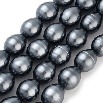 Electroplated Shell Pearl Beads Strands, Grooved Oval Beads, Black, 17x13mm, Hole: 0.8mm, about 24pcs/strand, 15.94''(40.5cm)