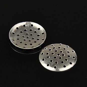 Aluminum Finger Ring/Brooch Sieve Findings, Perforated Disc Settings, Platinum, about 18mm in diameter, 2mm thick, hole: 1mm, 2880pcs/Bag