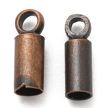 Brass Cord Ends, End Caps, Column, Red Copper, 8x2.5mm, Hole: 1.2mm, Inner Diameter: 2mm