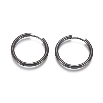 304 Stainless Steel Huggie Hoop Earrings, Hypoallergenic Earrings, with 316 Surgical Stainless Steel Pin, Electrophoresis Black, 10 Gauge, 25x2.5mm, Pin: 1mm, Inner Diameter: 20mm