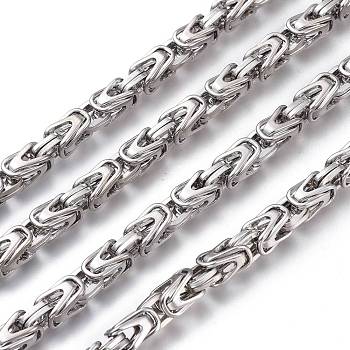 201 Stainless Steel Byzantine Chains, Unwelded, Stainless Steel Color, 6.5x6mm