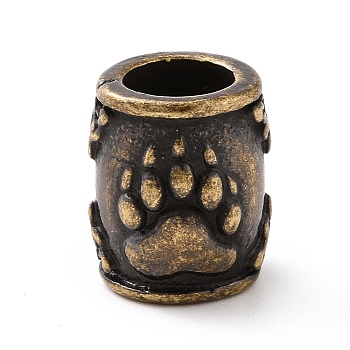 304 Stainless Steel European Beads, Large Hole Beads, Column with Bear Paw Print, Antique Bronze, 12.5x10mm, Hole: 6mm