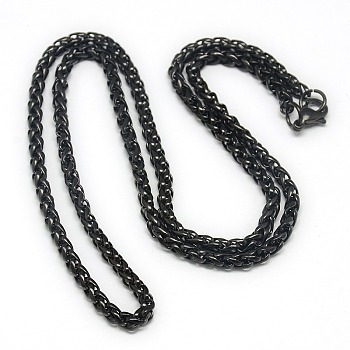 Trendy Men's 201 Stainless Steel Wheat Chain Necklaces, with Lobster Claw Clasps, Black, 23.03 inch(58.5cm)