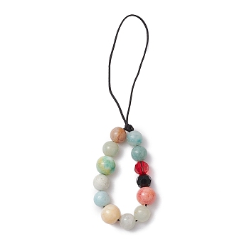 Natural Flower Amazonite with Glass Mobile Straps, Colorful, 12cm