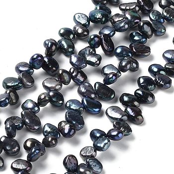 Natural Cultured Freshwater Pearl Beads Strands, Grade 4A+, Two Sides Polished, Dyed, Prussian Blue, 8~10x6.5~7x5~6mm, Hole: 0.5mm, about 80pcs/strand, 16.42''(41.7cm)
