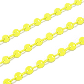 Spray Painted Brass Coffee Bean Chains, Soldered, with Spool, Yellow, link: 4x3x0.5mm, bead: 4x0.6mm, 32.8 Feet(10m)/roll