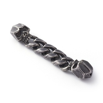 Matte Surface 304 Stainless Steel Links connectors, with Curb Chains, Skull Head, Antique Silver, 54x8.5x4mm, Hole: 1mm