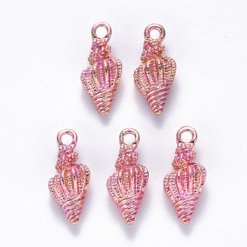 Alloy Enamel Pendants, Spiral Shell Shape, Light Gold, Hot Pink, 19.5x7.5x6.5mm, Hole: 2.5mm