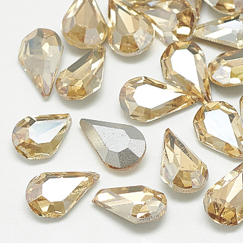 Pointed Back Glass Rhinestone Cabochons, Back Plated, Faceted, teardrop, Light Colorado Topaz, 10x6x3mm
