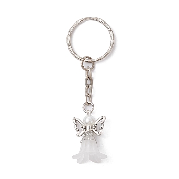 Angel Acrylic & Alloy Pendant Keychain, with Iron Split Key Rings, White, 7.8cm