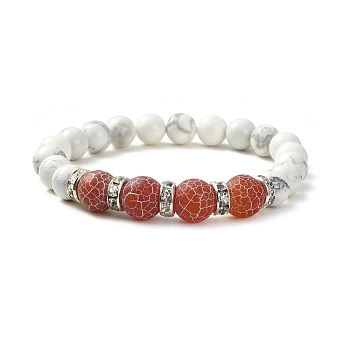 Natural Howlite & Dyed Crackle Agate Round Beaded Stretch Bracelets, Inner Diameter: 2-1/8 inch(5.5cm)