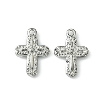 304 Stainless Steel Pendants, Cross Charms, Stainless Steel Color, 19x13x3mm, Hole: 1.8mm