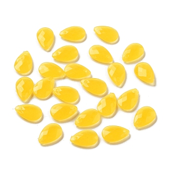 Opaque Acrylic Charms, Faceted, Teardrop Charms, Gold, 13x8x3mm, Hole: 1.4mm