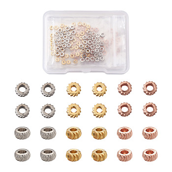 Brass Spacer Beads, Long-lasting Plated, Fancy Cut, Flat Round, Mixed Color, 4x2mm, Hole: 1.8mm, 3 colors, 50pcs/color, 150pcs/box