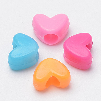 Plastic Beads, Heart, Mixed Color, 7.5x10x5mm, Hole: 3.5mm, about 2775pcs/500g
