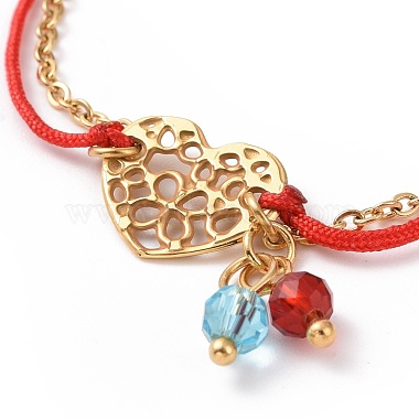 Bracelet plaqué or 304 coeur en acier inoxydable avec breloques en perles de verre pour femme(STAS-E154-05G-02)-2