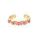 Real 18K Gold Plated Brass Open Cuff Ring with Enamel Evil Eye for Women(RJEW-Q166-02E)-1