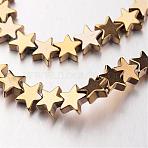 Electroplate Non-magnetic Synthetic Hematite Bead Strands, Star, Golden Plated, 6x6x2~3mm, Hole: 1mm, about 87~90pcs/strand, 14.7~15 inch(G-F300-24B-03)