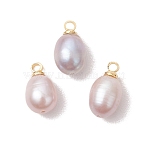 Natural Cultured Freshwater Pearl Rice Charms, with Brass Peg Bails, Thistle, Golden, 12x6.5~7mm, Hole: 1.6mm(X-PALLOY-JF05078-01)
