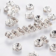 Brass Rhinestone Spacer Beads, Grade AAA, Straight Flange, Nickel Free, Silver Color Plated, Rondelle, Crystal, 5x2.5mm, Hole: 1mm(RB-A014-Z5mm-01S-NF)